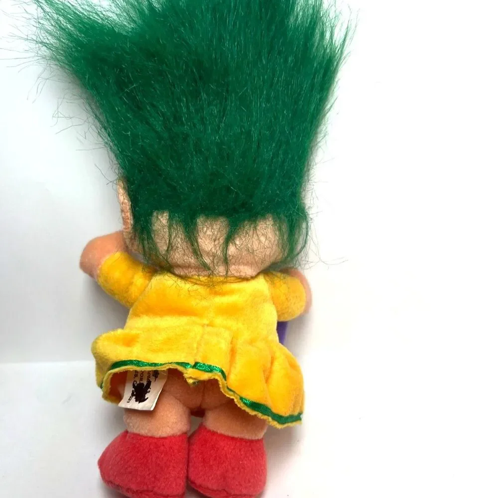 Vintage Imperial Troll Plush Green Hair Yellow Dress Soft Doll Toy Green Hair